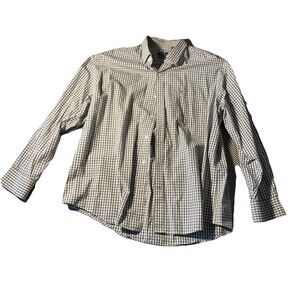 Izod Premium Essentials Mens Shirt XL White Blue Plaid Button Long Sleeve Casual